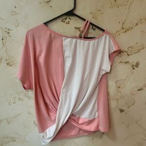 Two-Tone Color Block Peachy Pink & White Off-Shoulder Top Size Medium Women’s